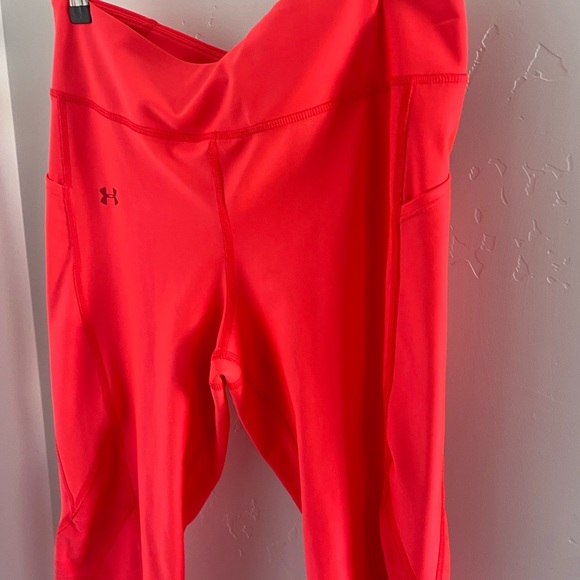 Under Armour Leggings Womens Size L HeatGear Jacquard Ankle Crop Bright Neon - Picture 6 of 8